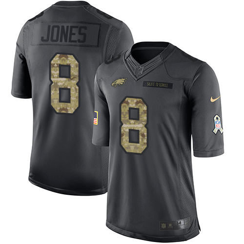 Men's Limited Donnie Jones Nike Jersey Black - #8 2016 Salute to Service NFL Philadelphia Eagles